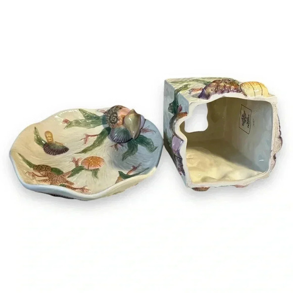 Vintage Coastal Ceramic Seaweed & Coral Design Set Seashell Dish & Tissue Holder - Picture 6 of 17